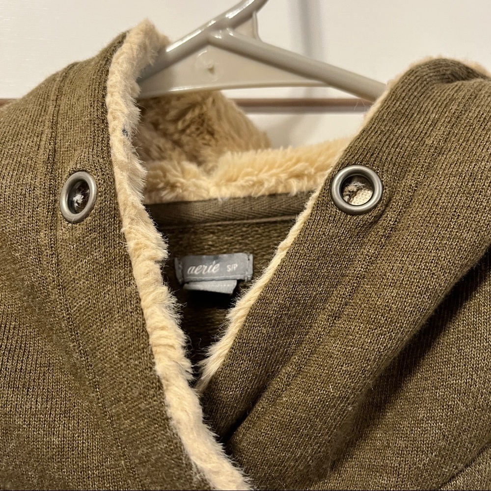 Aerie Olive Green Fuzzy Hoodie Sweatshirt - Picture 4 of 5